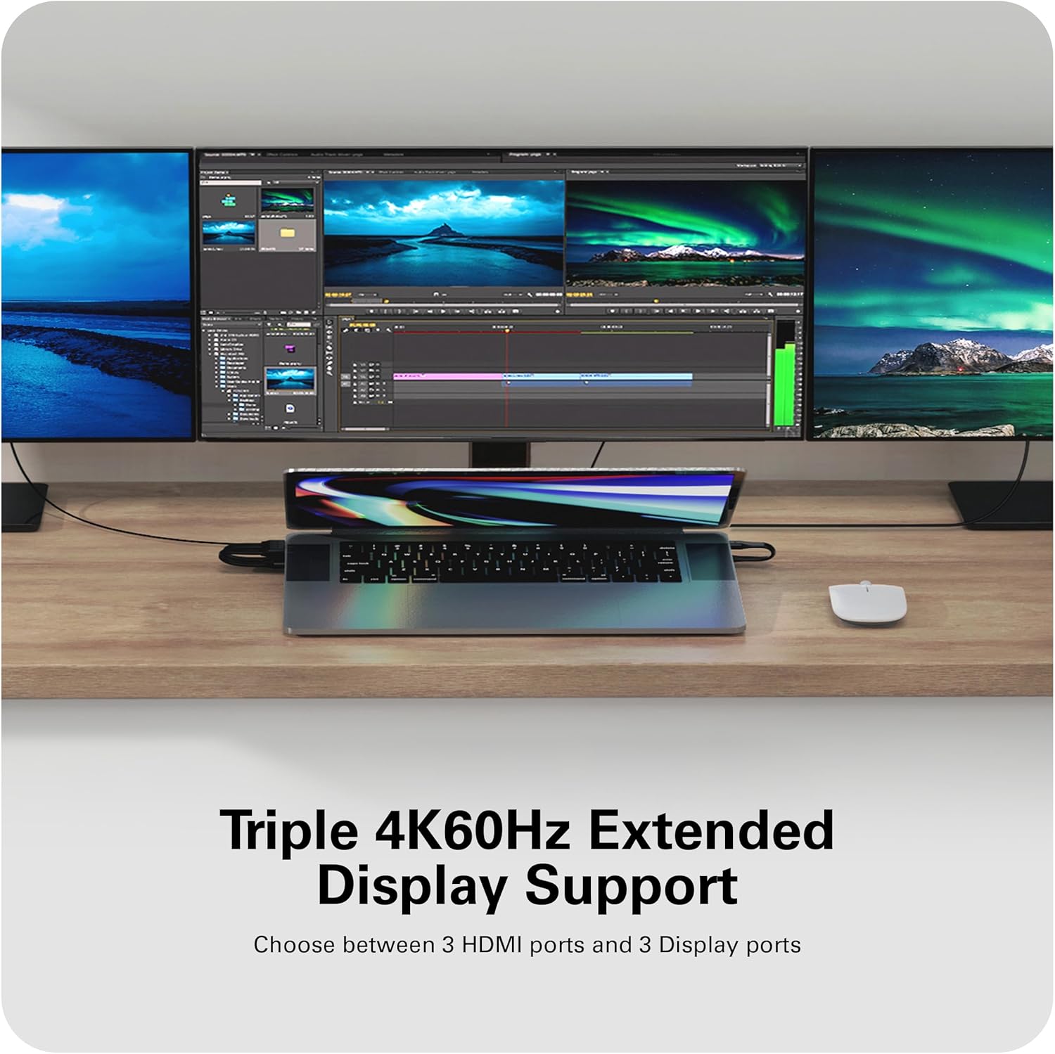 HyperDrive 4K Multi-Display Docking Station for 13”-16” MacBooks - USB C Docking Station w/ 15 Ports, Ergonomic, Driverless Setup