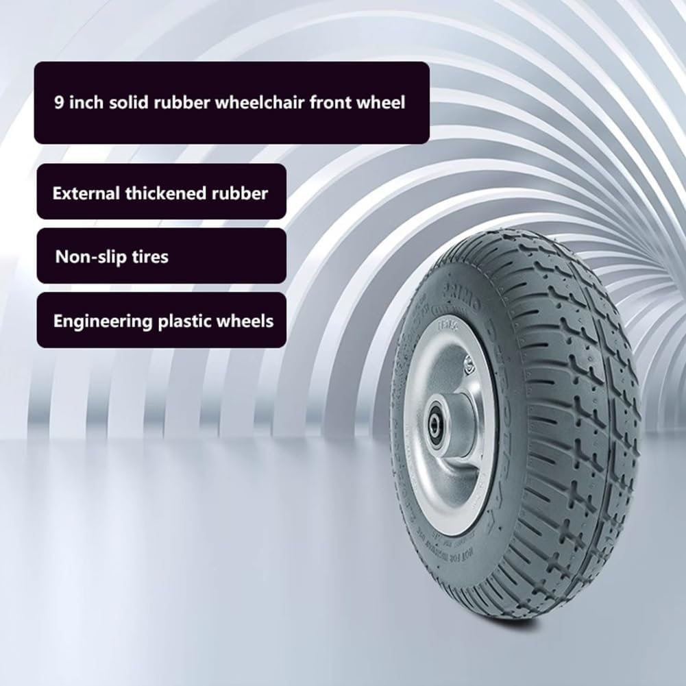 1 Pair 9 Inch Wheelchair Front Wheel, Electric Wheelchair Replacement Caster, Solid Rubber Tire with Bearings 8mm / 5/16 Inch