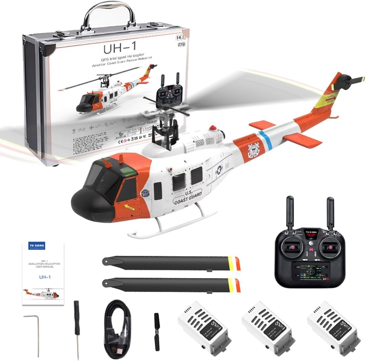 Hanll F07S GPS UH-1 Huey Professional-Grade RC Helicopter – Dual Brushless Motors, GPS & Optical Flow Positioning, Altitude Hold, 8CH HD Display Transmitter, Type-C Charging, for Adults