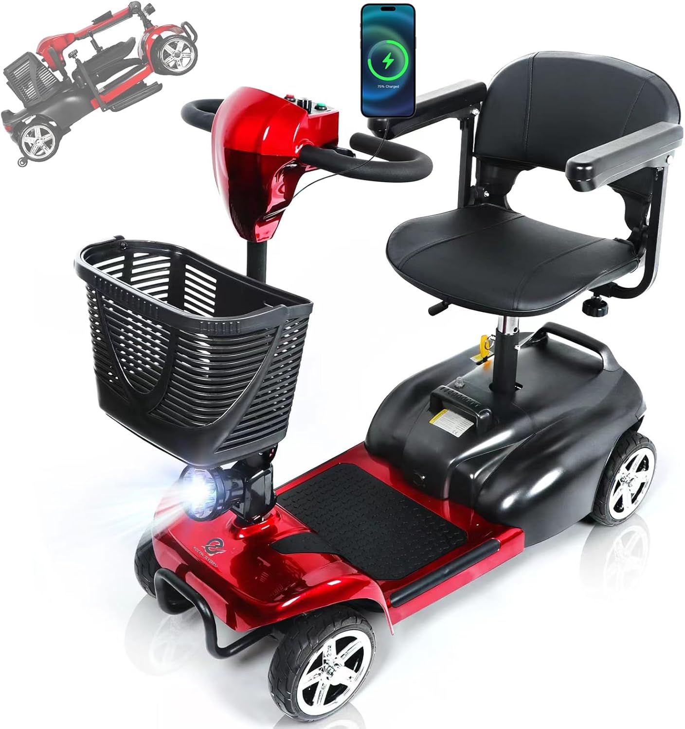 Mobility Scooters for Seniors - Upgraded Powered Mobility Scooters for Adults,Foldable Lightweight Electric Wheelchair,14 Miles Range,5 Mph Range,Seat Swivel,Max Load 265LB,All Terrain(Red)