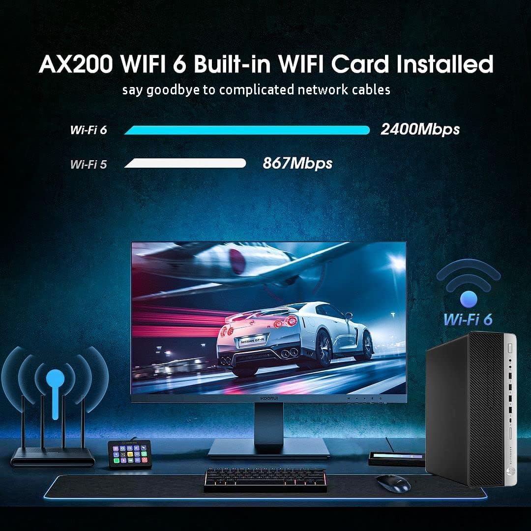 HP Elitedesk 800 G3 SFF Desktop PC - Intel i7-6700,32GB RAM,512GB NVMe SSD + 2TB HDD, Wi-Fi 6 AX200,24-Inch 2 Monitors, Wireless Keyboard & Mouse,Windows 10 Pro (Renewed), Black/Silver