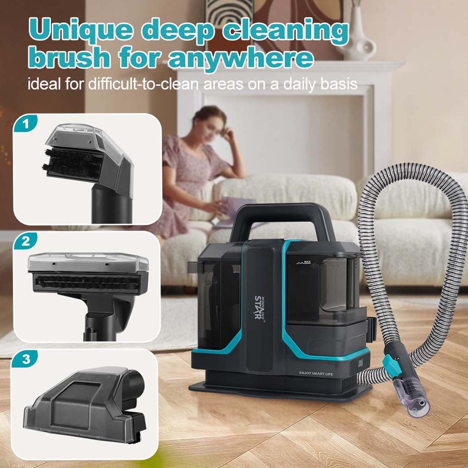 TREEYX Handheld Spot Carpet Cleaner, 450W Carpet & Upholstery Cleaner Machine, 11kpa Strong Suction Spot and Stain Remover with 2 Brush