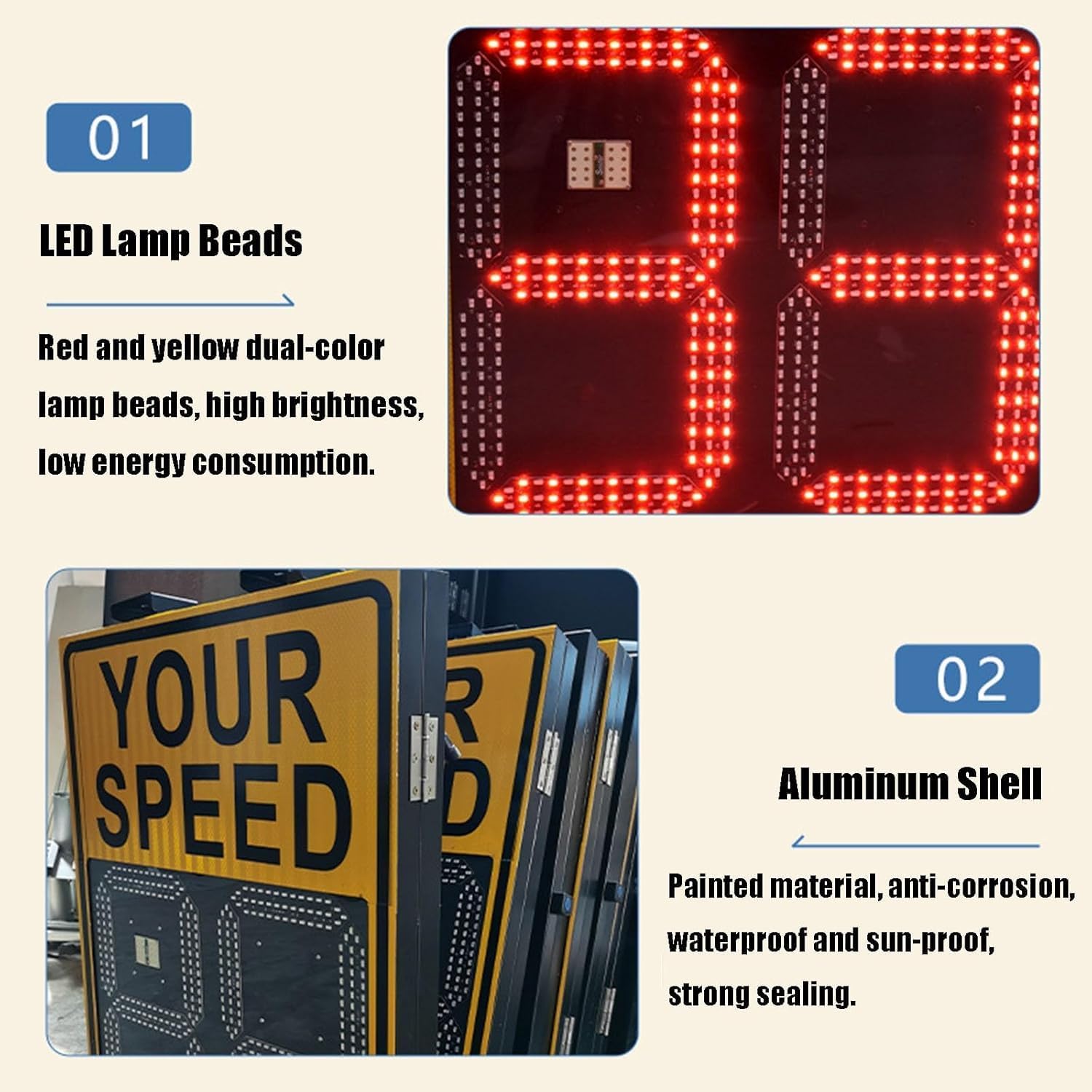 Solar Powered LED Radar Speed Limit Sign - Weatherproof Aluminum Road Sign with Speed Display & Feedback for School Zones, Highways, and Parking Lots