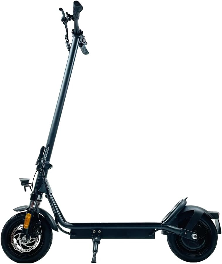 Electric Scooter, Black Metal Foldable Urban Commuter with LED Headlight, 10-Inch Wheels, Disc Brakes, Spring Suspension for Adult Short Distance Travel, 42-Inch Height