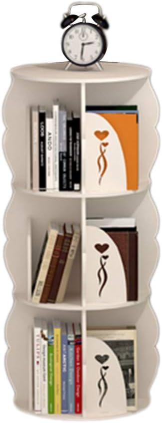 Rotating Bookshelf Standing Bookshelf Home Living Room Corner Children's Floor Bookcase Book Finishing Rack Multifunctional Combined Bookshelf Cd/Photo Album Display Rack (White 3 Floors)