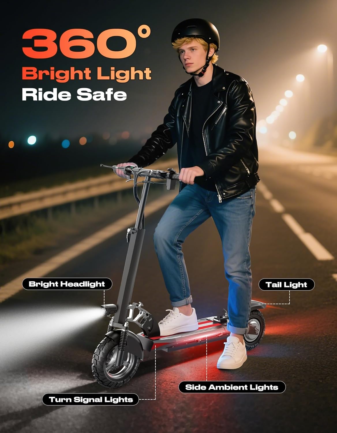 Electric Scooter for Adults with Seat, 1500W Peak Motor, 45-Mile Range, 25Mph Fast Speed, 48V 13AH Battery, Heavy Duty 300+ lbs, Dual Disc Brake, 10