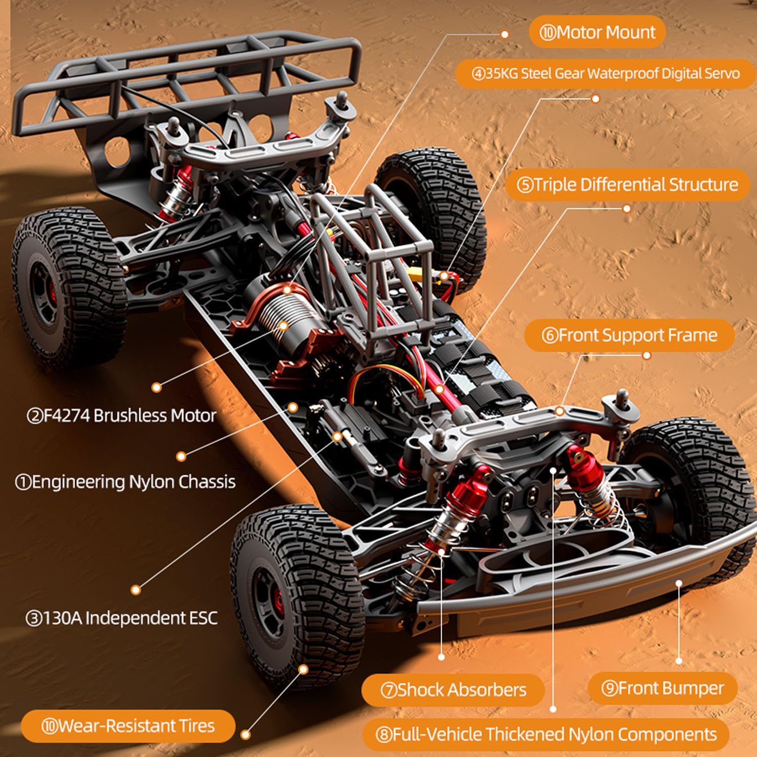 40-45KM/H 1/8 Electric RC Off Road Car C8822 RC Short Course Truck Shock Absorber Steel Drive Shafts Brushless Motor Hobby Grade Model for Adult