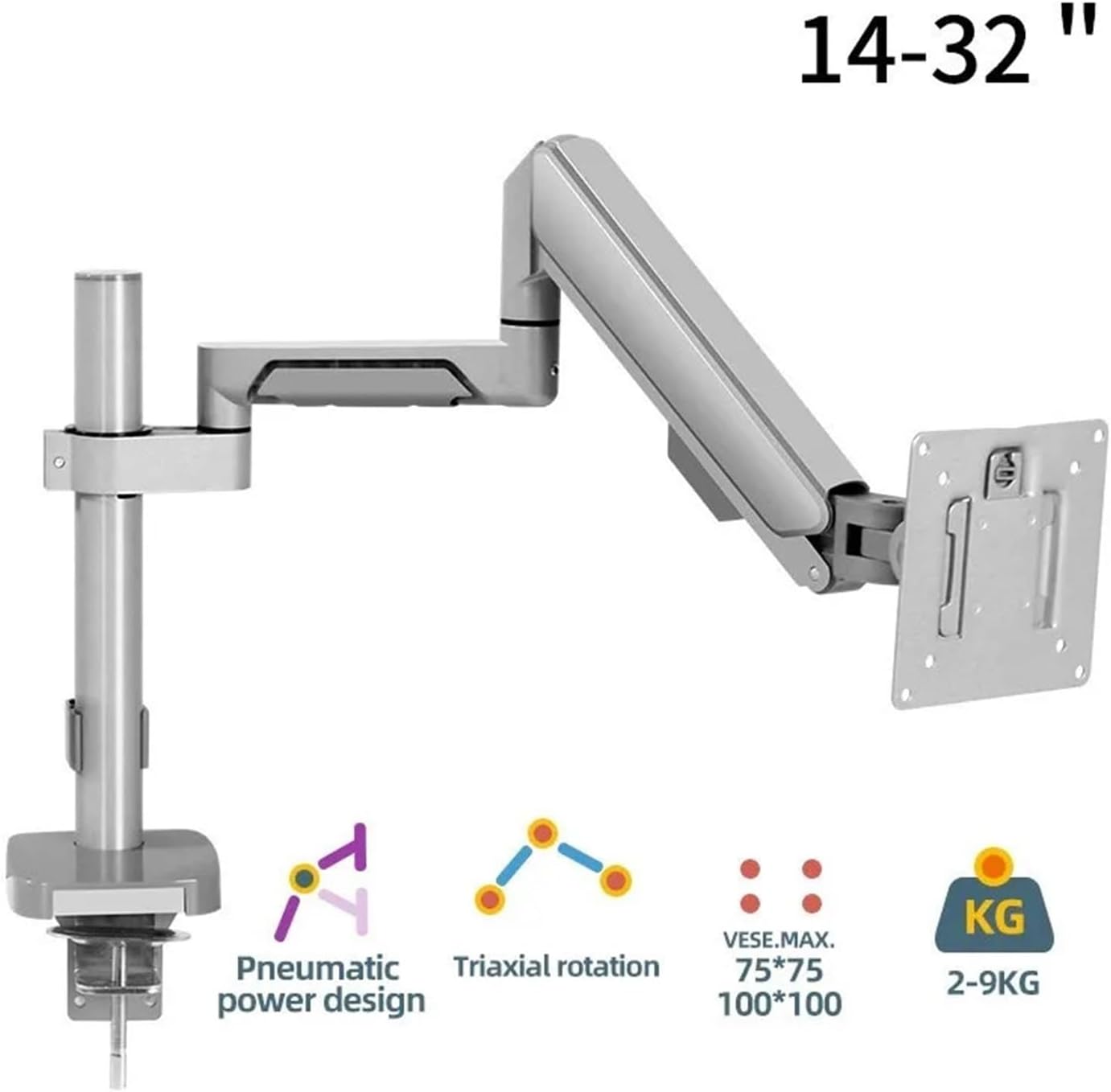 Gas Spring Height Adjustable 14-32 Inch Screen Monitor Stand Arm Full Motion Desk Mount Computer Stand H3(H3G)