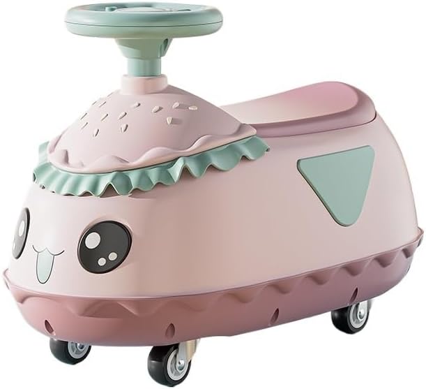 Wiggle Car for Kids Ride on Toys Cute Hamburger Shape Twist Car with Anti-roll Design Music Lights Ride on Toy(Pink)