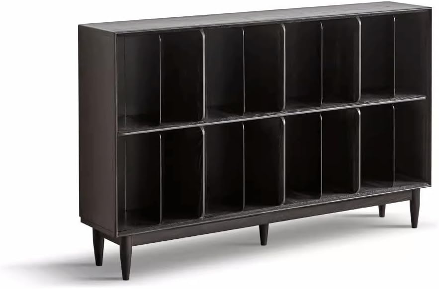 LOVULIFE Book Shelf Storage Rack Solid Wood Bookshelf Simple Bookcase Black Lattice Cabinet Living Room Display Cabinet Study Storage Low Cabinet Bookshelf Bookcase