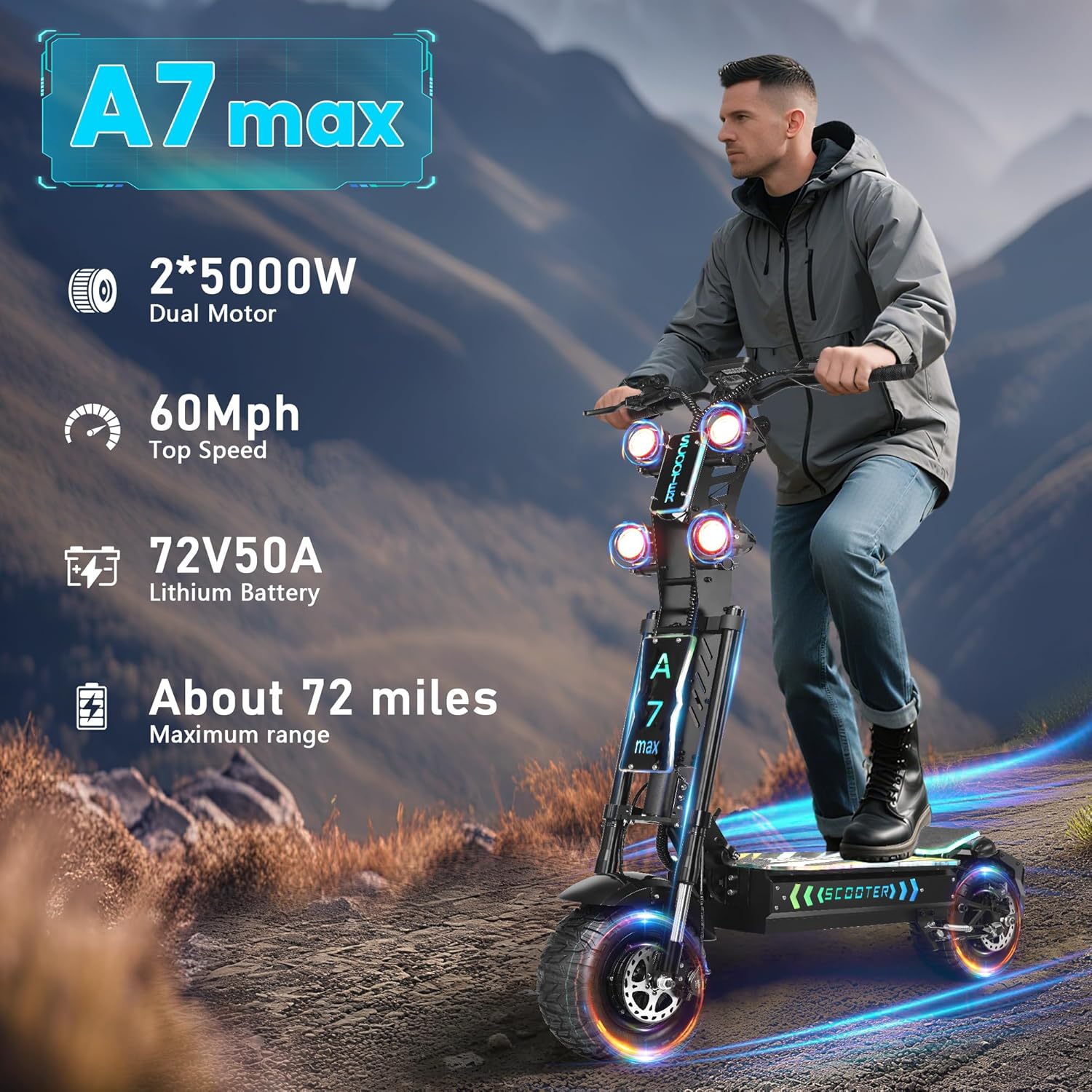 Electric Scooter for Adults, 10000W Dual Motor, 68 MPH Max Speed, 72V Removable Battery, 13