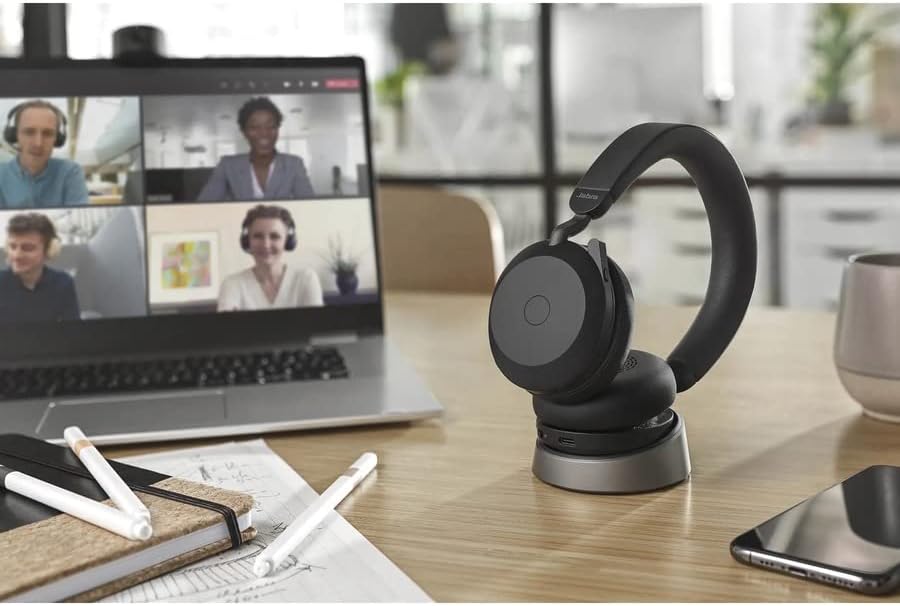 Jabra Evolve2 75 PC Wireless Headset with 8-Microphone Technology - Dual Foam Stereo Headphones with Advanced Active Noise Cancelling, USB-C Bluetooth Adapter and MS Teams-Compatibility - Black