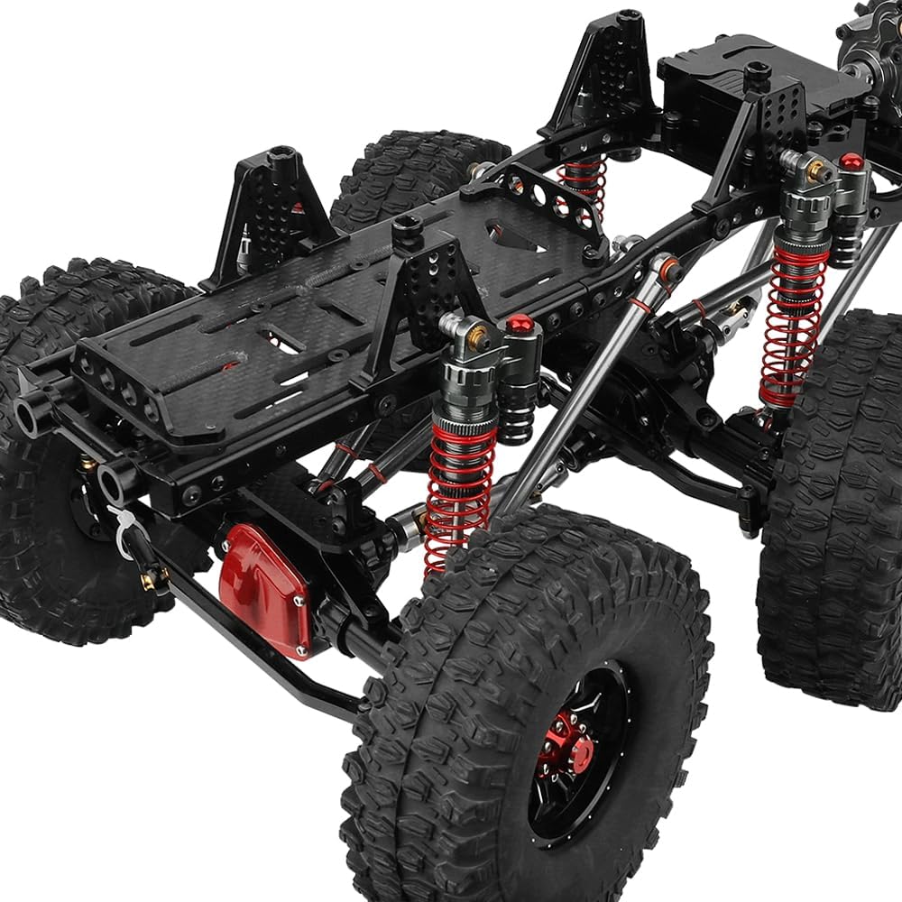 Metal Upgraded 6x6 RC Car Chassis Frame with 2 Front Steering Axles and Middle Axle Transmission 2 Battery Trays DIY for Axial SCX10 1/10 RC Crawler Car Parts (with Wheels)