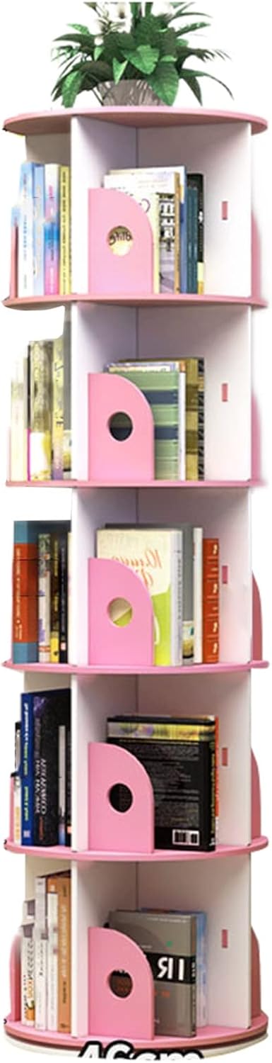 NERDOH Children's Rotating Bookshelf 360 Degree Bookcase Floor Modern Minimalist Kindergarten Students Storage Small Bookshelf (Color : Pink, Size : 46 * 159cm)