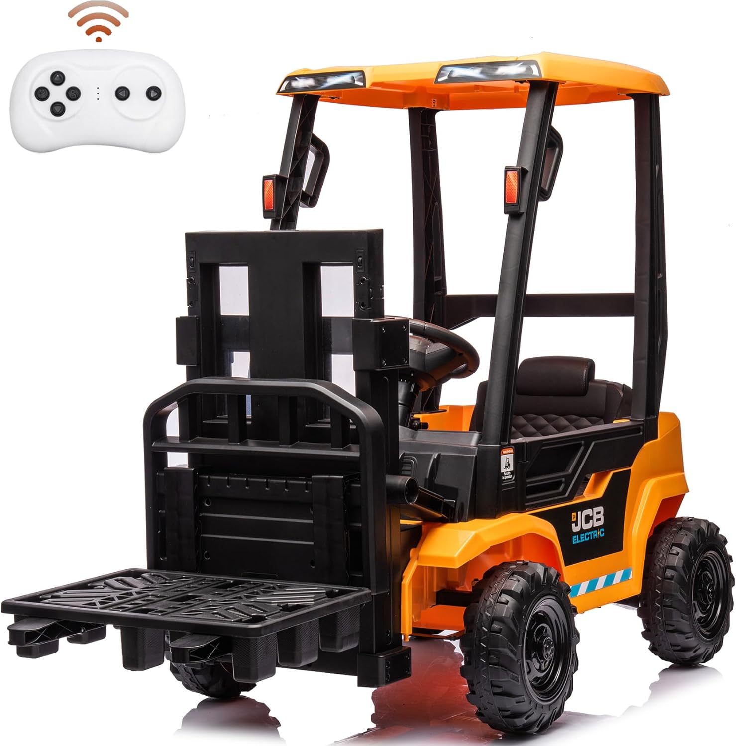 12V Forklift Ride on Car, Licensed JCB Battery Powered Electric Ride On Construction Car for Kids with Electric Liftable Fork, Remote Control, Spring Suspension, Yellow