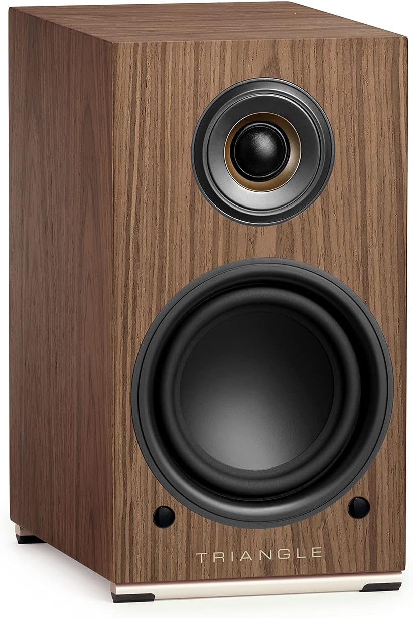 triangle - AIO Twin - Wi-Fi & Bluetooth Active Bookshelf Speakers with 2x50W Amplifier - HD Audio - Phono/Turntable + Optical TV Inputs - 165 x 304 x 235 mm - Brown Maple (Pair)