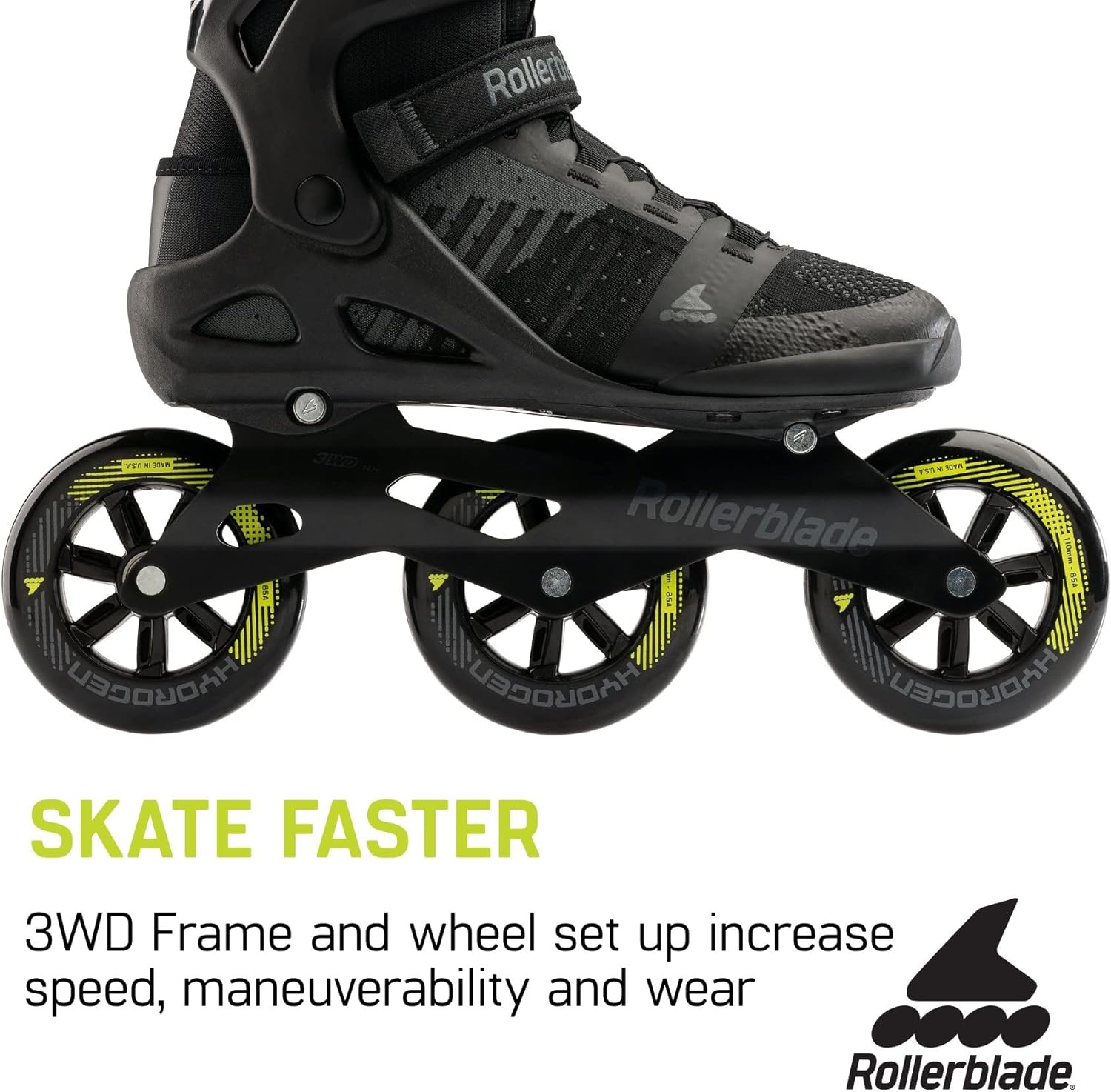 Rollerblade Macroblade 110 3WD Mens Adult Fitness Inline Skate, Black and Lime, Performance Inline Skates
