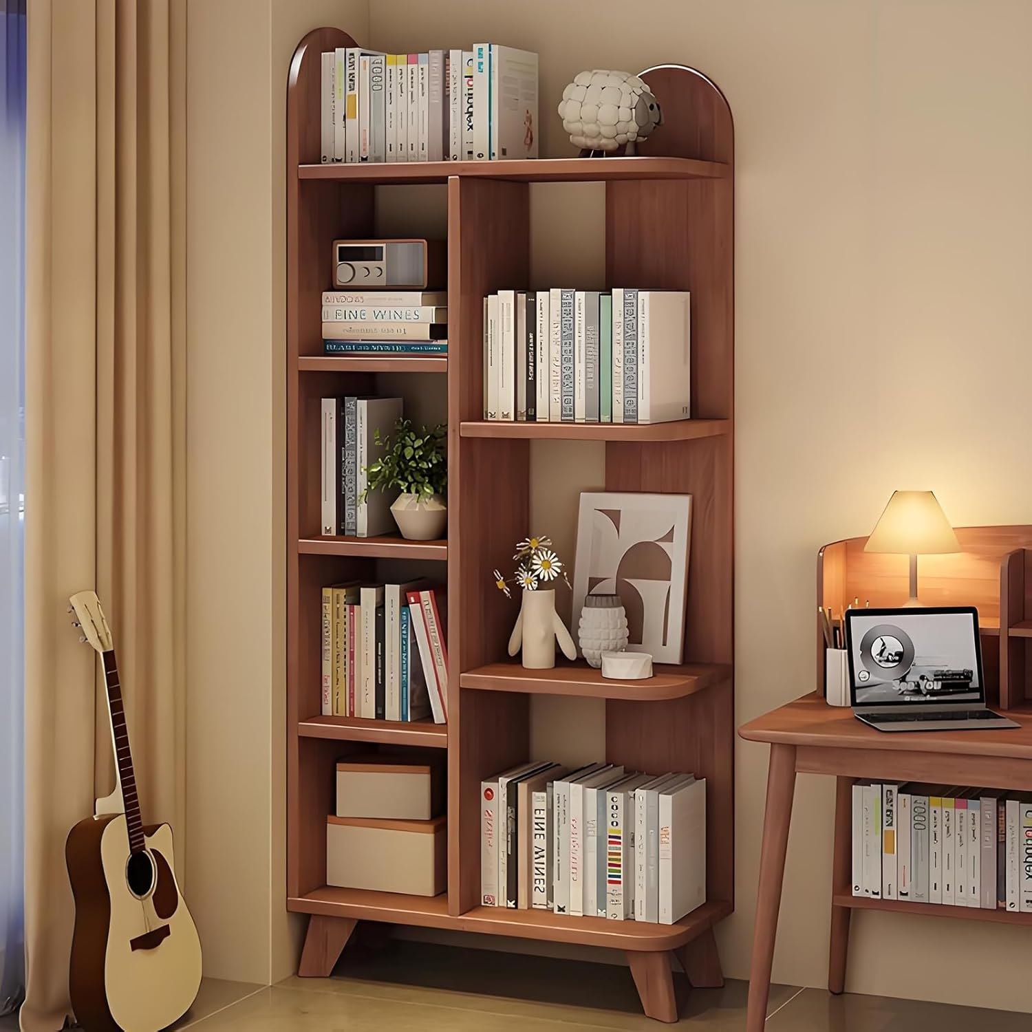 HKJBEQU Wooden Bookshelves, Modern Multi-Layer Open Bookcase, Large-Capacity Bookshelf with Legs, Storage Rack, Display Shelf, for Study, Home Office, Living Room, Bedroom A 39.3×8.8×51.9in