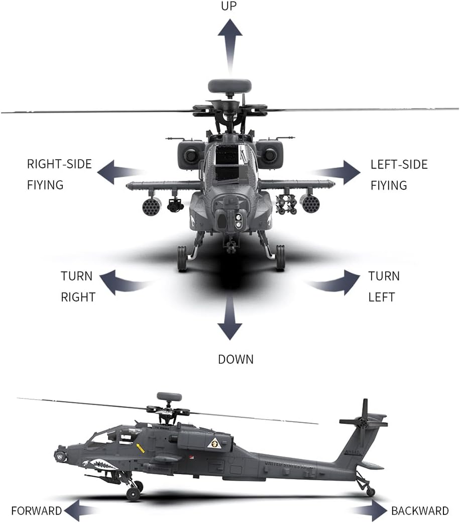 1/32 Scale 2.4G 6CH RC Dual-axis Co-Drive Flybarless 6G/3D Stunt F11-S AH64 Helicopter Model RC Military Helicopter Toy Gift for Adults (RTF GPS Version)