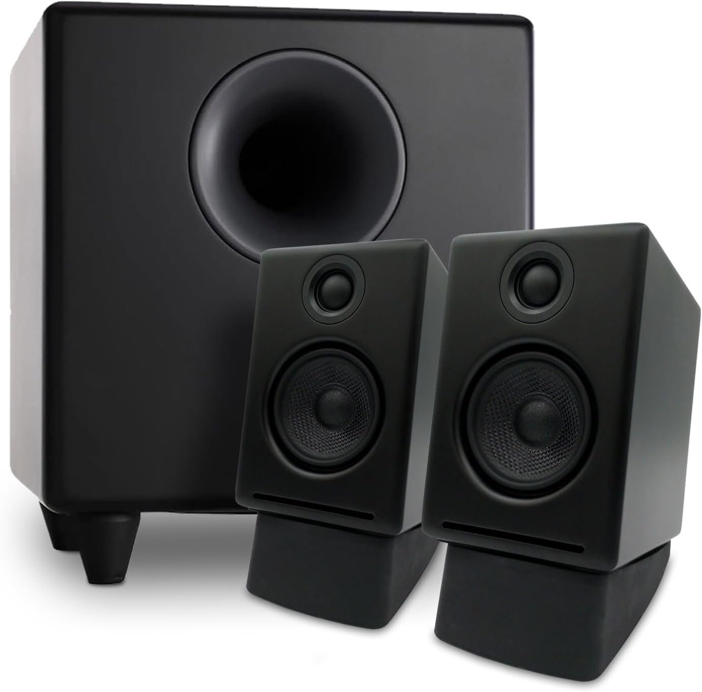 Audioengine A2 Black Desktop Speakers with S8 Black Subwoofer and DS1 Stands