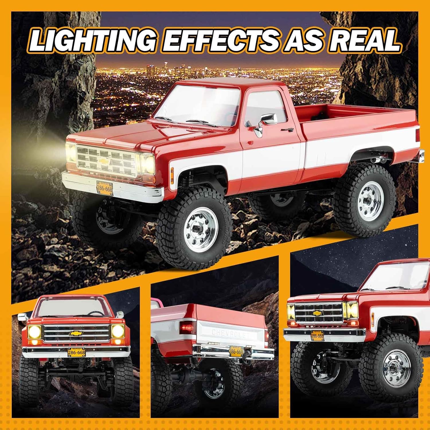 BEEZRC FMS 1/18 RC Crawler FCX18 Chevy K10 RC Truck RTR RC Car Official Licensed Model 8km/h 4WD 900mAh Hobby RC Cars Remote Control Car with LED Lights Vehicle 4-Ch 2.4GHz Transmitter (Red)