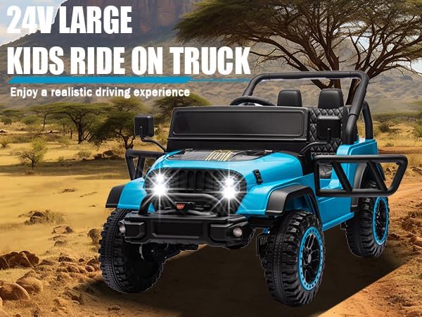 TAICO Kids Ride on Truck 24V 2WD Electric Cars for Big Kids 4 Wheels Battery Powered Cars Off-Road Electric Vehicle 3 Speeds Children Car with Parents Remote Control Age 3+