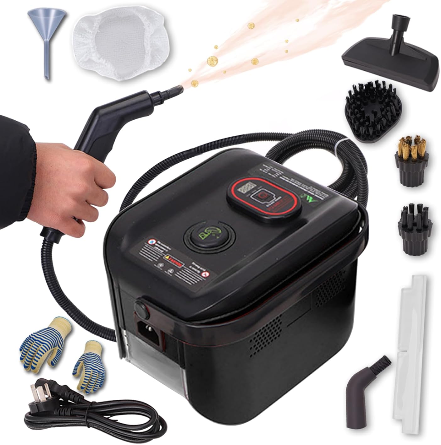 Steam Cleaner, 1500W Powerful Multipurpose Power Steamer, Heavy Duty Canister Steamer, 13s Heat-Up, 1.2L Tank, 3-Level Adjustable Handle with Accessories for Home, Car, Dirt (Black)