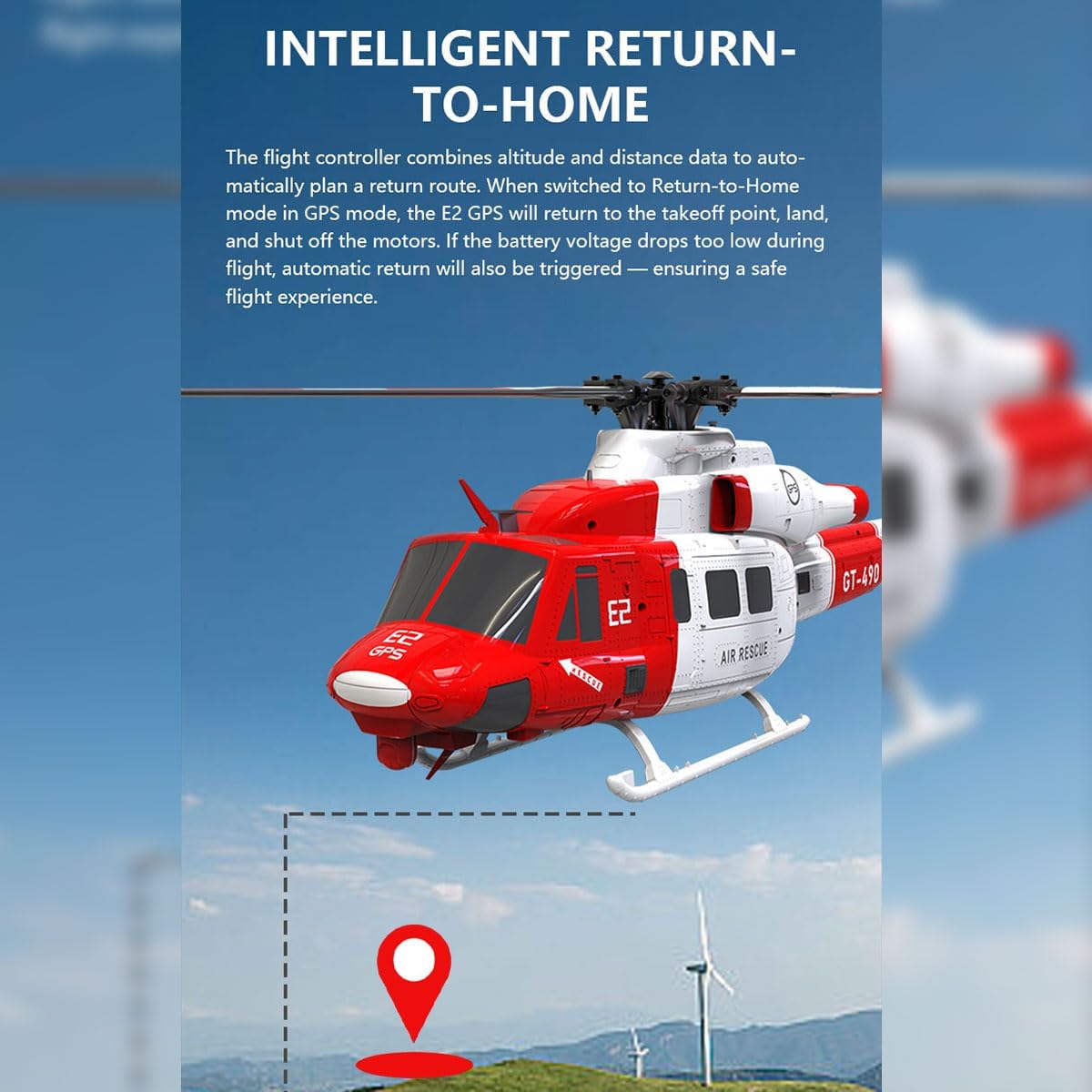 Goosky E2 UH-1Y RC Helicopter with GPS, 1/35 2.4G 6CH Dual Brushless Direct Drive RC Helicopter with Lidar Positioning, Auto-Stabilization, One-Key Return RTF Version