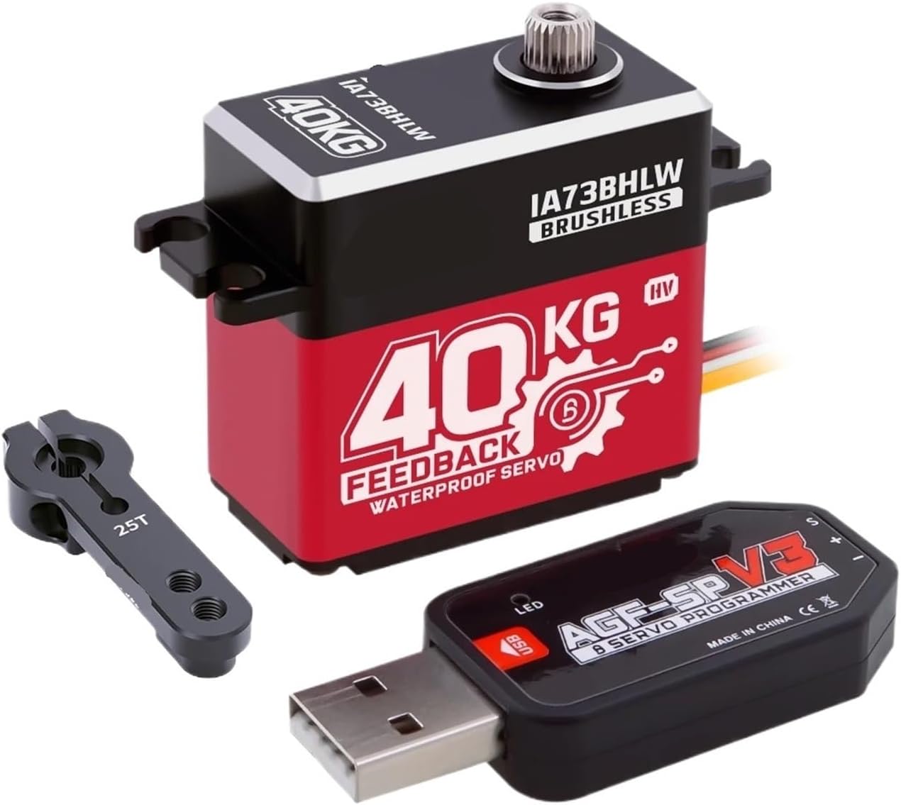 IA73BHLW HV Brushless 40KG High Torque Digital Steering Magnetic Waterproof IP67 with Position Feedback RC Servo Motor(IA73BHLW set3)