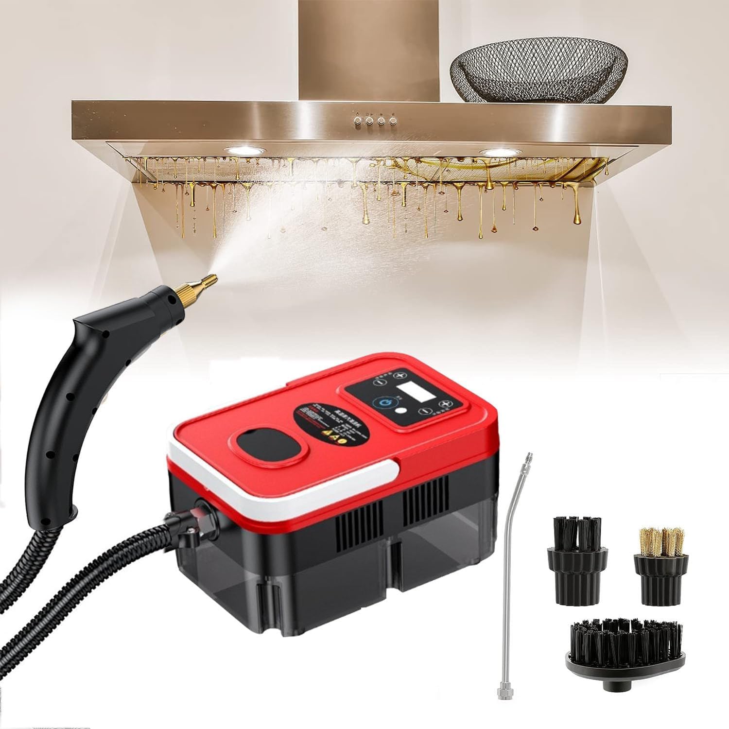 GLBMXDD 1200ML Steam Cleaner with Smart Touch Screen,High Pressure High Power Steamer for Cleaning, Steamer for Cleaning for Home,Grout Steamer,for Grout, Tile, Hard Floors, Appliances,Red