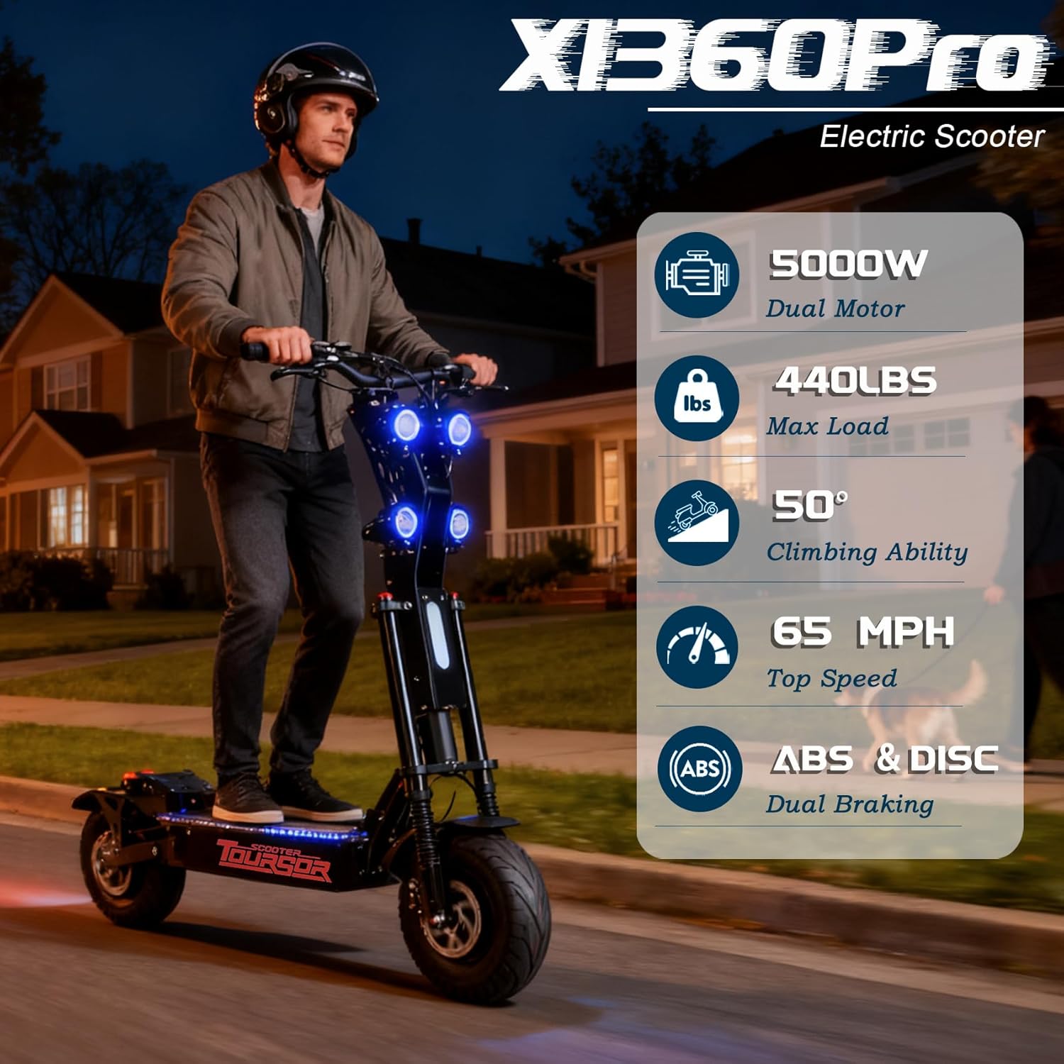 X1360VPRO Adult Electric Scooter 10000W 60MPH, 70 Miles 60V 50Ah Battery, 13
