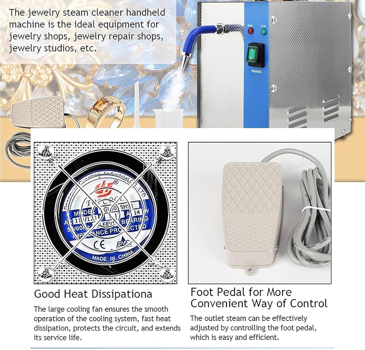 1300W/2200W Professional Jewelry Cleaner Steam Cleaning Machine Gold And Silver Stainless Steel High Pressure 2L/4L Silver & Gold Steam Cleaner Goldsmith Equipment,2L