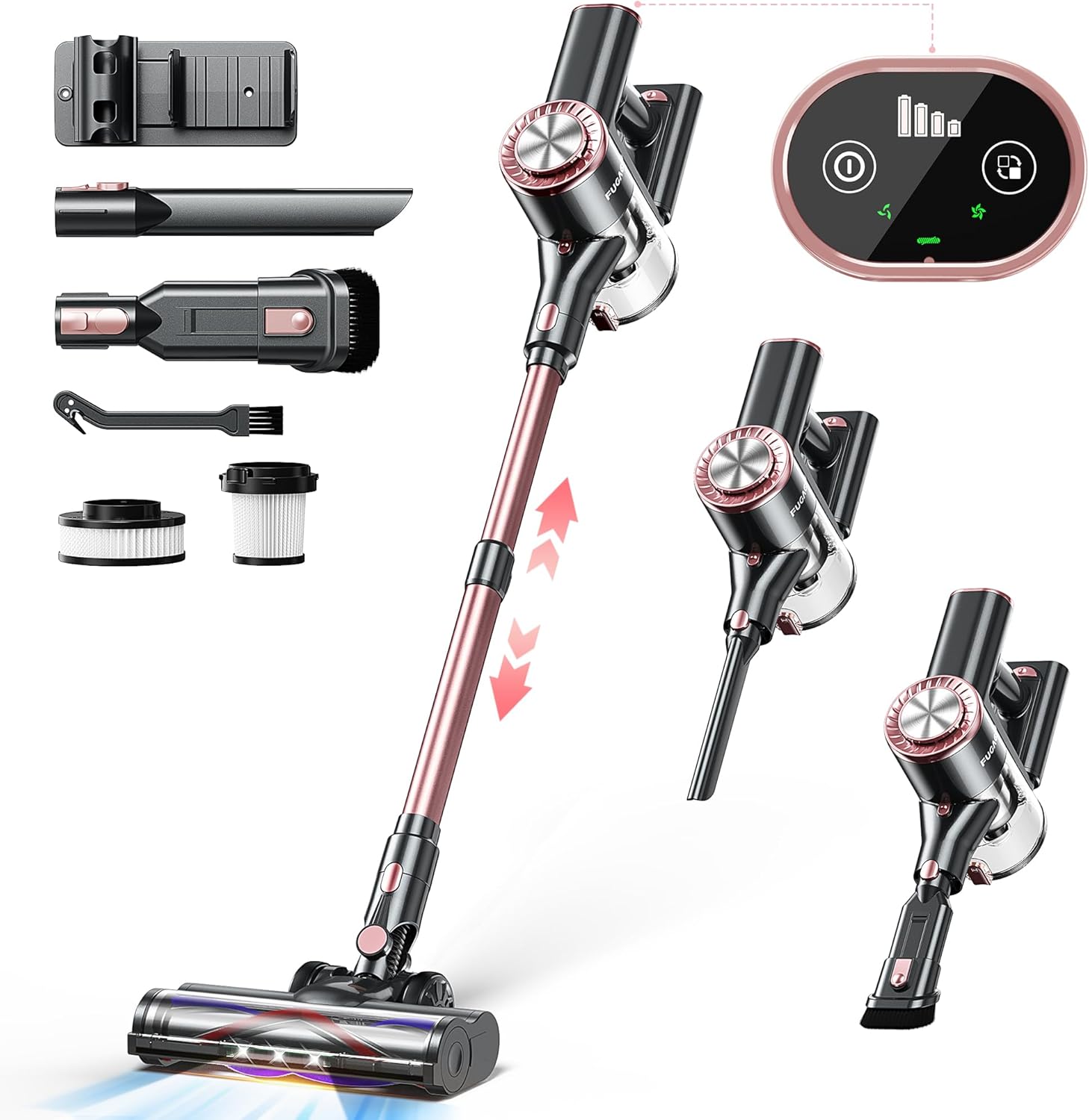 FUFACAL Cordless Vacuum Cleaner, 23KPA Stick Vacuum with 42Mins 2200mah Detachable Battery, 6 in 1 LED Display Lightweight Cordless Stick Vacuum Cleaner, Vacuum Cleaner for Home Hard Floor Car Carpet