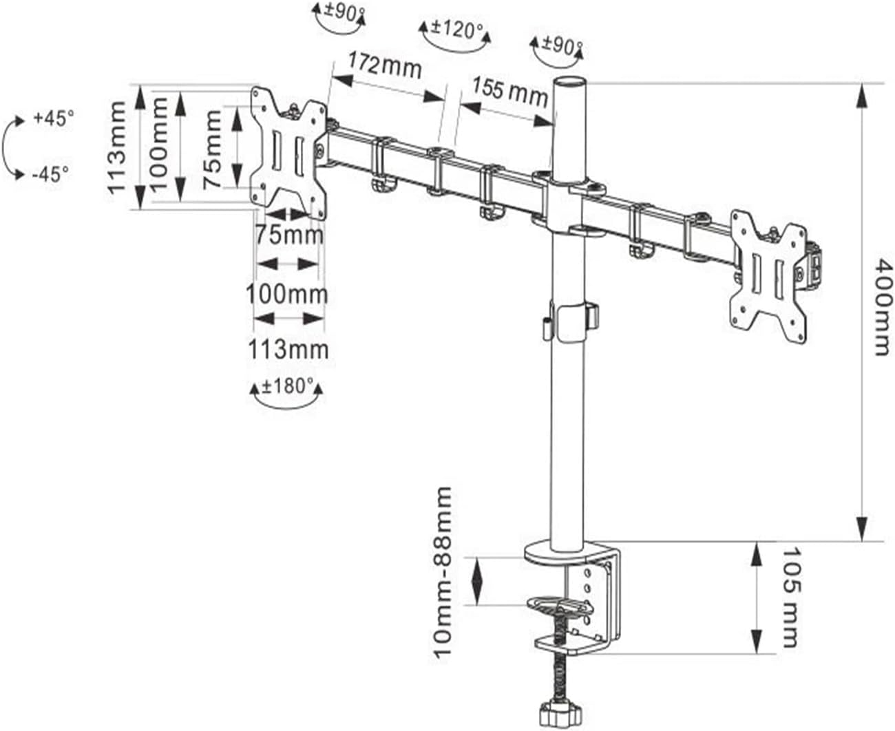 MS02 Desktop Clamping Full Motion 360 Degree Dual Monitor Stand 10