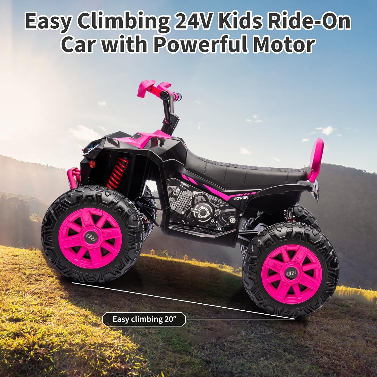 Electric Ride-on ATV Dual-Seat 24v 7AH Longwei Battery with Plastic Seats and Wheels, Non-Remote Control, Hongji Charger Included, US Standard Plug Electric Ride-on Vehicle for Boys Girls Gifts