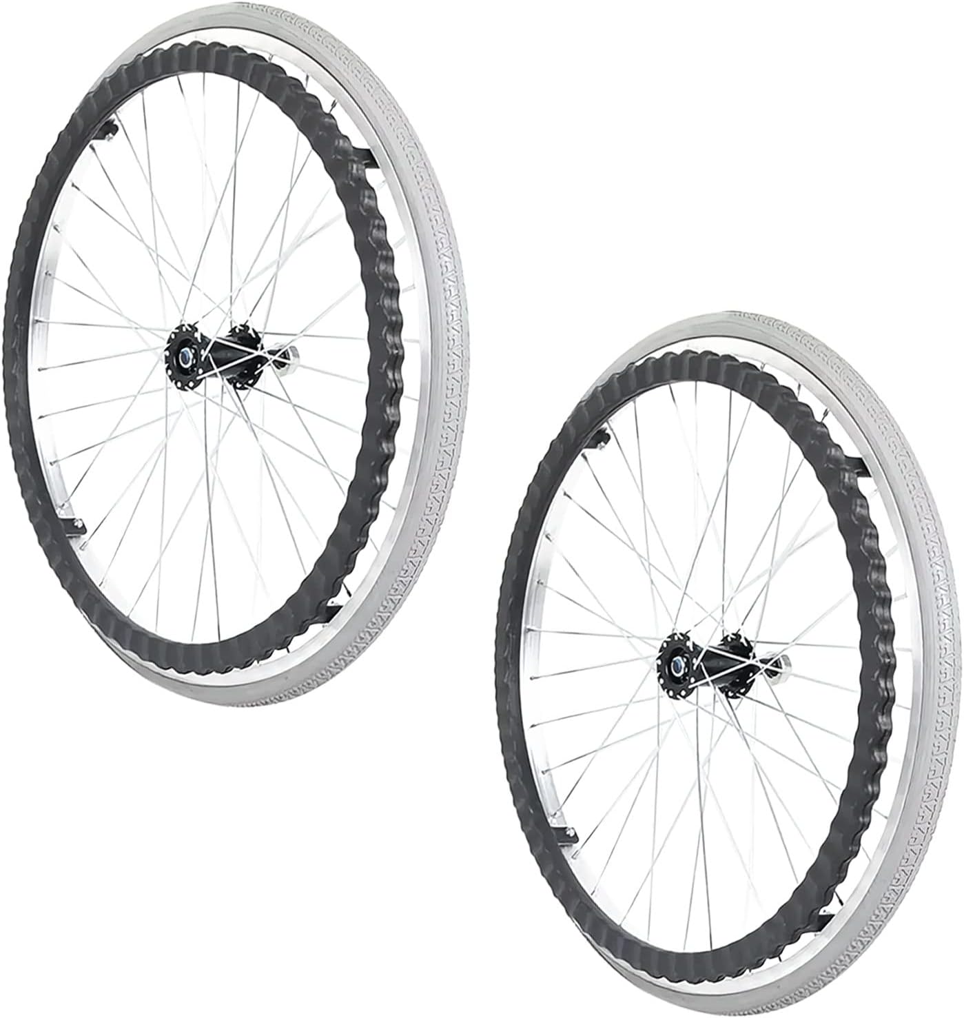 Wheelchair Caster Wheel Replacement 24 Inch Set of 2, Non-Slip Puncture Proof Solid Tire Wheelchair Rear Wheels, Disabled Old People Wheelchair Accessories Casters (Color