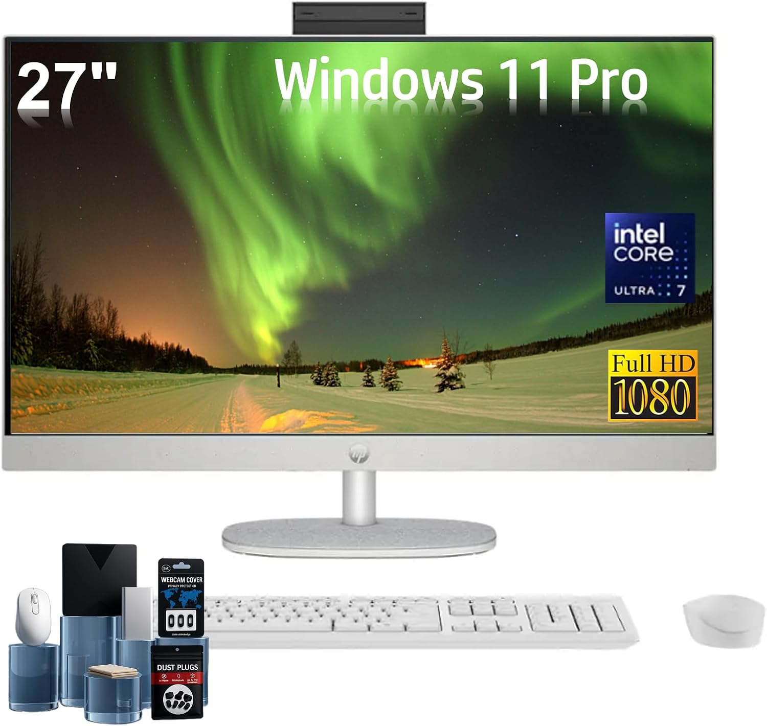 HP 27inch Touchscreen All-in-One Desktop Computer, Intel 12-core Ultra 7 155U (Beats i7-1355U), 32GB DDR5, 2TB SSD, Wi-Fi 6, Windows 11 Pro, with Accessories