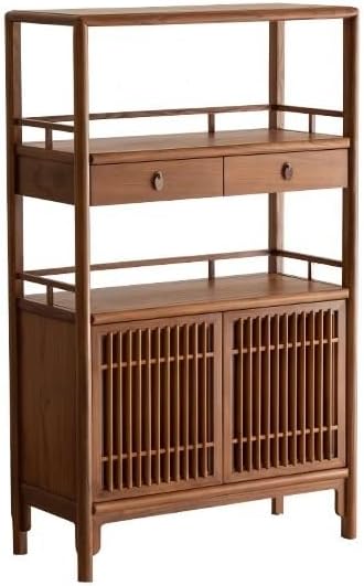 NEKCOCO Bookshelf Chinese Style Wooden Bookshelf Tea Set Rack Tea Cabinet Display Cabinet Elm Side Cabinet Bookcase Bookcase Organizer