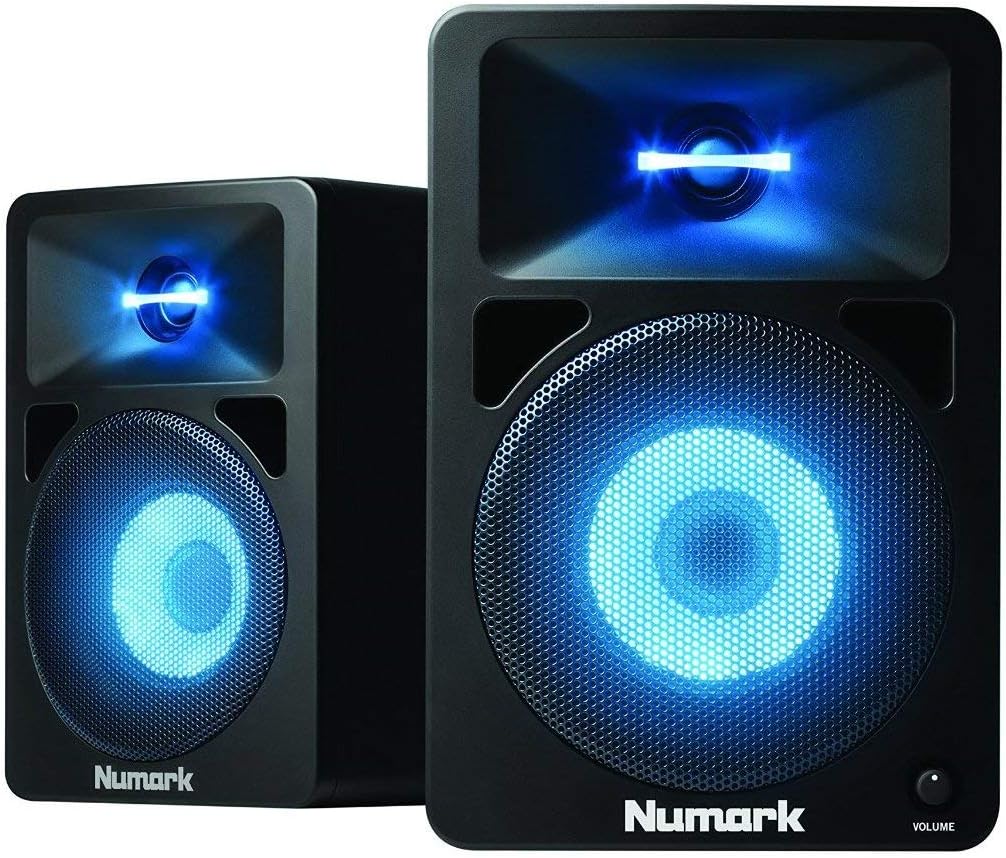 Numark N-Wave 580L | Powered Desktop DJ Monitor Speakers with Pulsating LED Lights (5.25