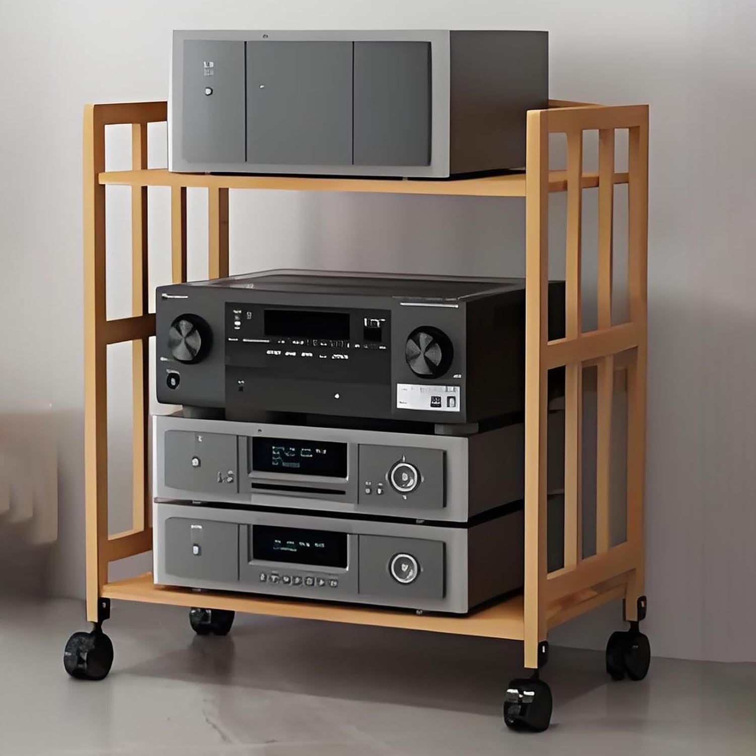 Premium Yellow Tower Stereo Cabinet - 5-Tier Media Stand for Audio-Video Components