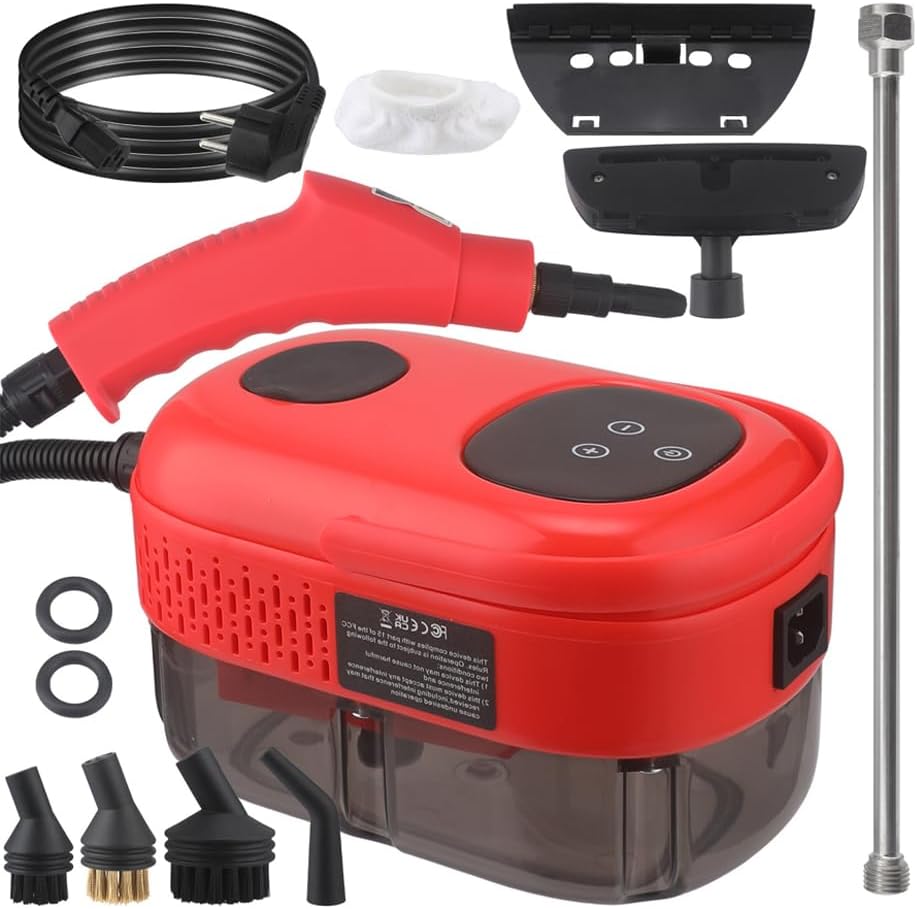 Portable Steam Cleaner, Intelligent Touch Adjustment, 6 Multi-Function Brush Heads, 2800w Efficient Cleaning, Suitable for Multiple Scenarios (Red)