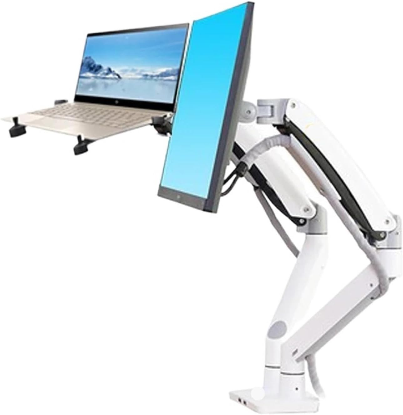 F195A-DA 3-12kg Aluminum 22-32 Inch Computer Screen Stand Gas Spring Arm Full Motion + Laptop Stand(Size:10.1-17.3 inch-01)