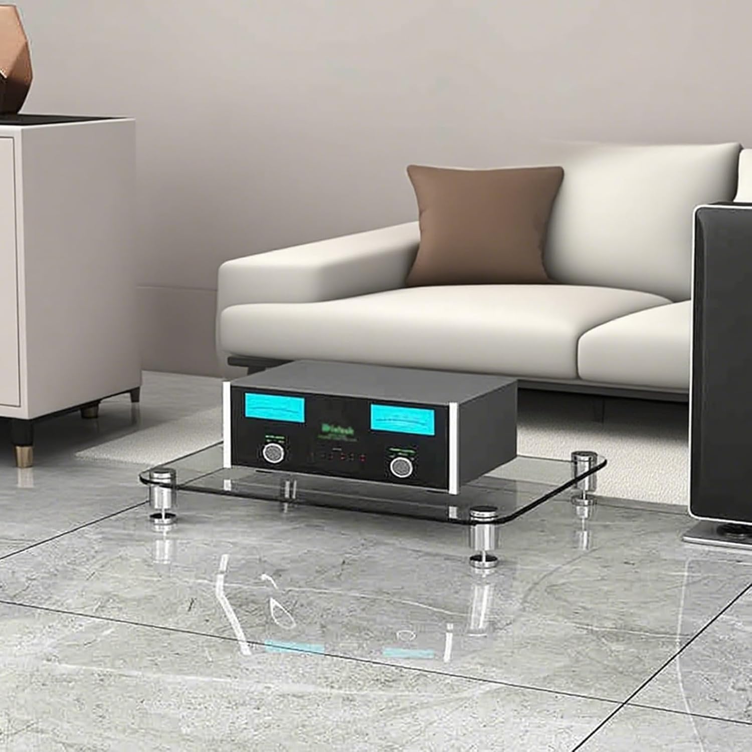 Audio Rack Tower with Tempered Glass Media Storage