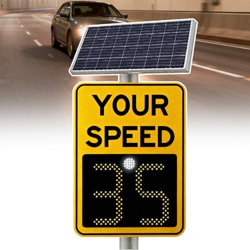 Solar-Powered Radar Speed Sign - 20x27in Traffic Display for Highways & Speed Zones, Enhanced Safety Feedback Signage with Accessories, Improve Road Safety & Compliance