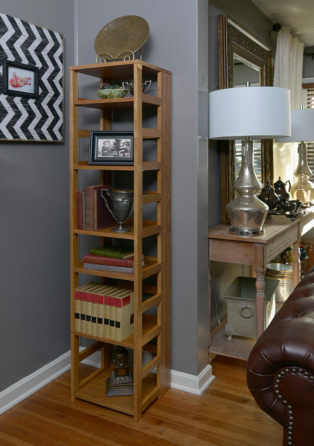 Niche Flip Flop Square Folding Bookcase, 67-inch, Medium Oak