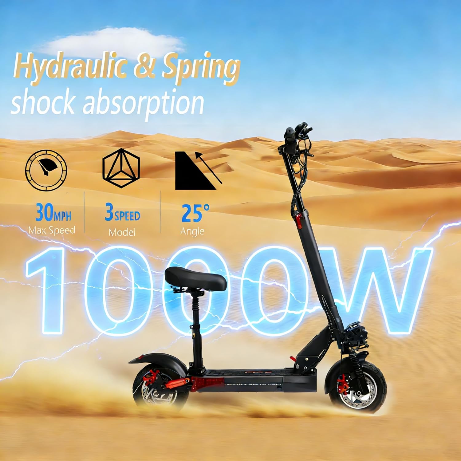 U7 1000W Off-Road Electric Scooter for Adults, 28-30MPH & 28Miles Range, 10