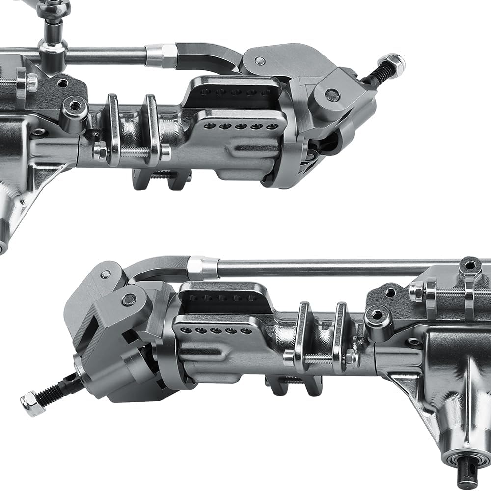 CNC Machine Complete Front Rear Axle with Steering Linkage for 1/8 Losi LMT Monster Truck RC Car Upgrade Parts (Gray)