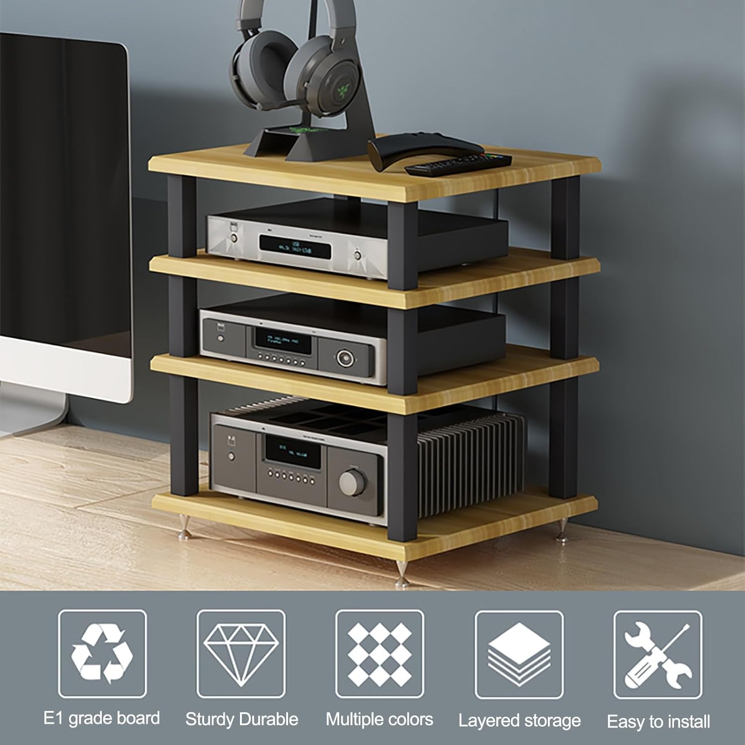 ZIHESY Audio Rack Tower AV Media Stand Audio-Video Media Stand