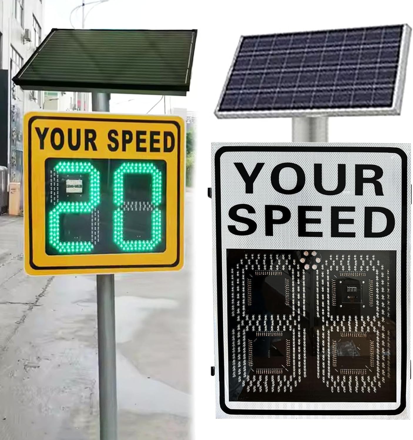 Solar Powered LED Speed Radar Sign - Reflective Aluminum Traffic Warning for School Zone, Highway, Street, Parking Lot - 23.6x35.4in, Enhance Road Safety