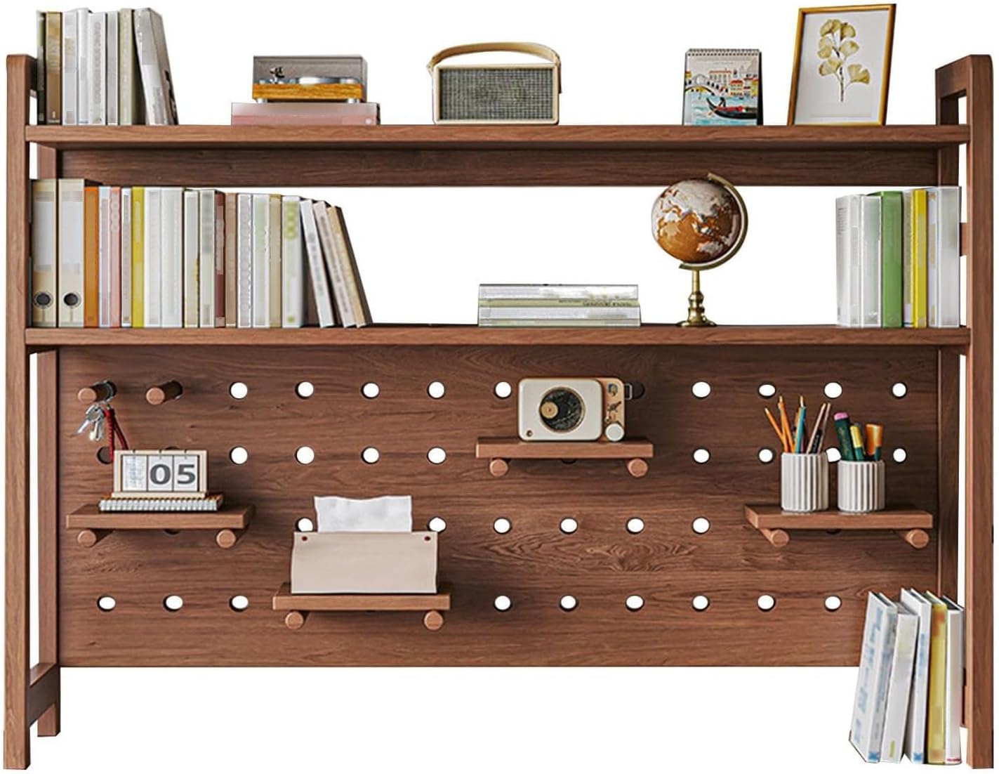 GUODDM Countertop Bookshelf - Wood and MDF Computer Desk Bookcase, Office Desktop Organizer with Perforated Board, Multifunction Storage Organizer Shelves Rack, for Office Supplies Organizer